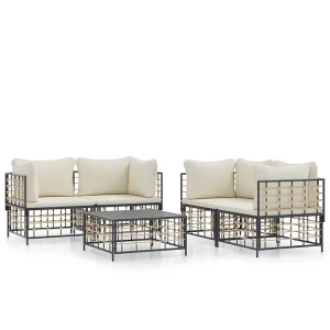 5-delige Loungeset met kussens poly rattan antracietkleurig 5-delige Loungeset met kussens poly rattan antracietkleurig