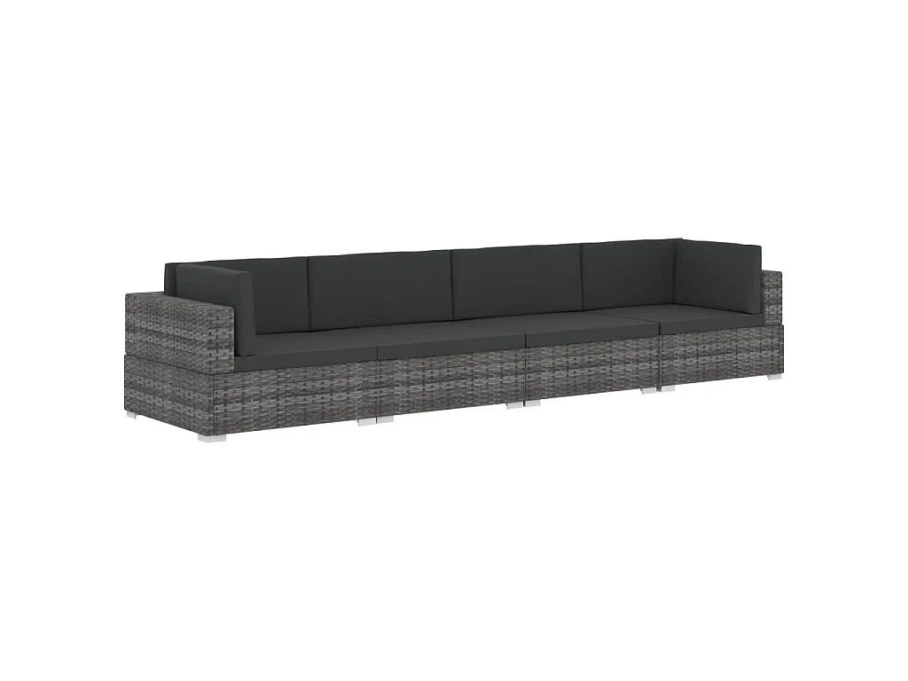 4-delige Loungeset met kussens poly rattan grijs