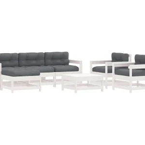 7-delige Loungeset met kussens massief hout wit 7-delige Loungeset met kussens massief hout wit