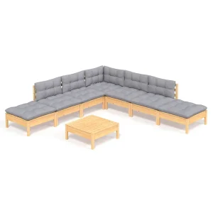 8-delige Loungeset met grijze kussens grenenhout 8-delige Loungeset met grijze kussens grenenhout