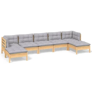 7-delige Loungeset met grijze kussens grenenhout 7-delige Loungeset met grijze kussens grenenhout