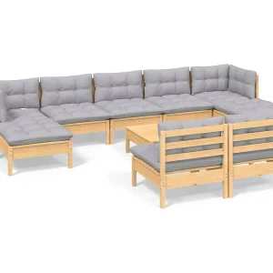 10-delige Loungeset met grijze kussens grenenhout 10-delige Loungeset met grijze kussens grenenhout