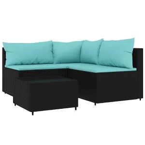 4-delige Loungeset met kussens poly rattan zwart 4-delige Loungeset met kussens poly rattan zwart