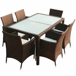 7-delige Tuinset met kussens poly rattan bruin 7-delige Tuinset met kussens poly rattan bruin