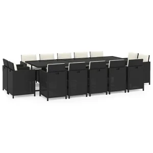 15-delige Tuinset met kussens poly rattan zwart