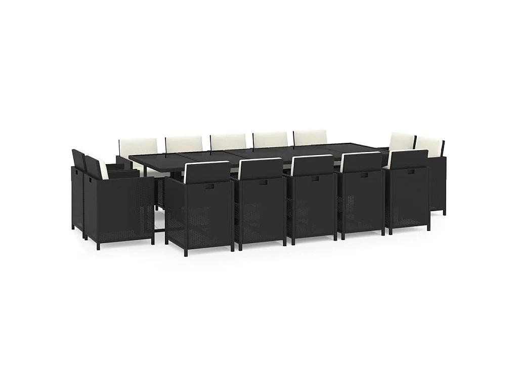 15-delige Tuinset met kussens poly rattan zwart