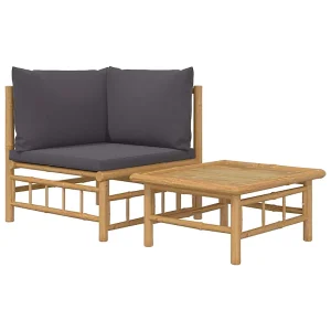 2-delige Loungeset met kussens bamboe donkergrijs 2-delige Loungeset met kussens bamboe donkergrijs