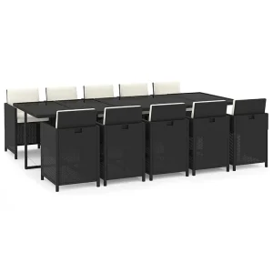 11-delige Tuinset met kussens poly rattan zwart 11-delige Tuinset met kussens poly rattan zwart