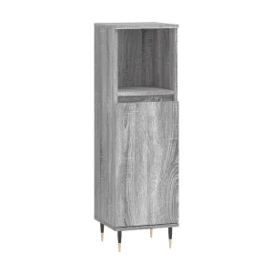 Badkamerkast 30x30x100 cm bewerkt hout grijs sonoma eikenkleur
