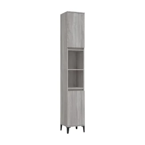 Badkamerkast 30x30x190 cm bewerkt hout grijs sonoma eikenkleur