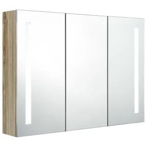 Badkamerkast met spiegel en LED 89x14x62 cm eikenkleurig Badkamerkast met spiegel en LED 89x14x62 cm eikenkleurig