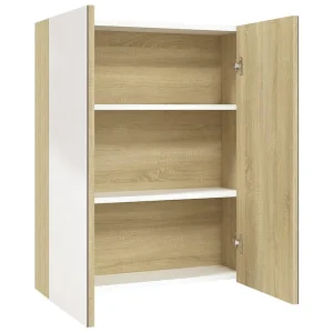 Badkamerkast met spiegel 60x15x75 cm MDF wit en eikenkleurig Badkamerkast met spiegel 60x15x75 cm MDF wit en eikenkleurig