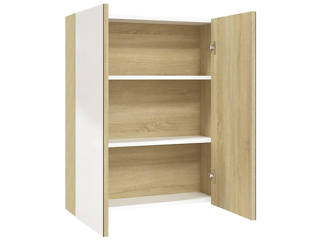 Badkamerkast met spiegel 60x15x75 cm MDF wit en eikenkleurig