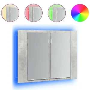 Badkamerkast met spiegel en LED 60x12x45 cm acryl betongrijs
