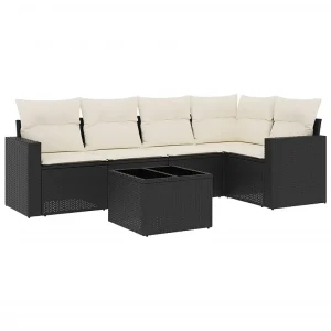 6-delige Loungeset met kussens poly rattan zwart 6-delige Loungeset met kussens poly rattan zwart