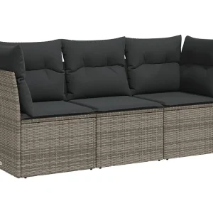 3-delige Loungeset met kussens poly rattan grijs