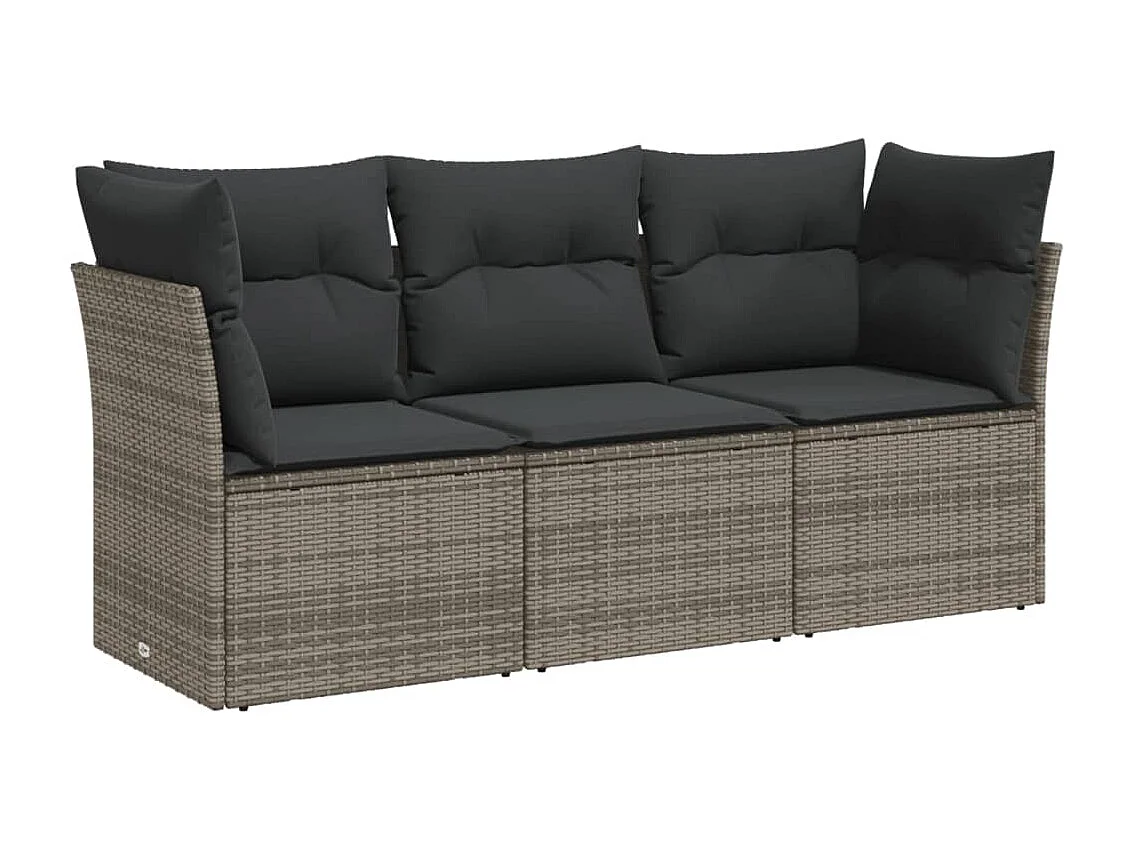 3-delige Loungeset met kussens poly rattan grijs