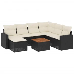 8-delige Loungeset met kussens poly rattan zwart 8-delige Loungeset met kussens poly rattan zwart