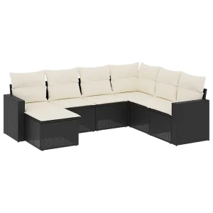 7-delige Loungeset met kussens poly rattan zwart 7-delige Loungeset met kussens poly rattan zwart