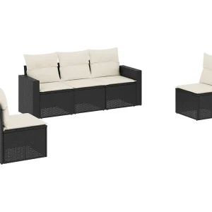 5-delige Loungeset met kussens poly rattan zwart 5-delige Loungeset met kussens poly rattan zwart