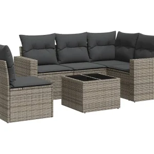 6-delige Loungeset met kussens poly rattan grijs 6-delige Loungeset met kussens poly rattan grijs