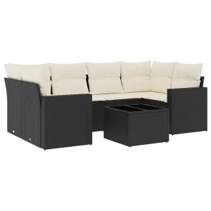 7-delige Loungeset met kussens poly rattan zwart 7-delige Loungeset met kussens poly rattan zwart