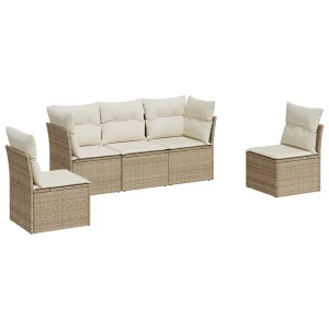 5-delige Loungeset met kussens poly rattan beige 5-delige Loungeset met kussens poly rattan beige