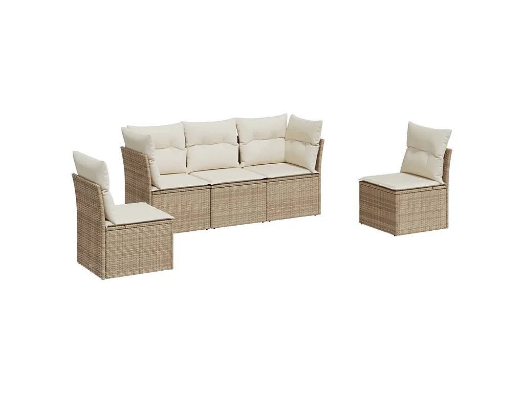 5-delige Loungeset met kussens poly rattan beige