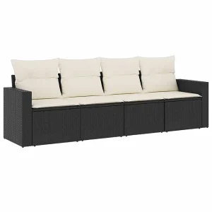 4-delige Loungeset met kussens poly rattan zwart 4-delige Loungeset met kussens poly rattan zwart
