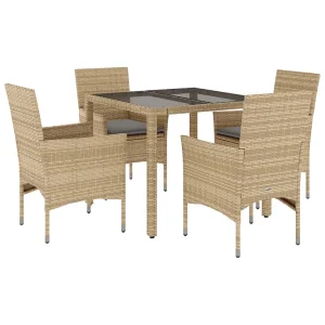 5-delige Tuinset met kussens poly rattan en glas beige 5-delige Tuinset met kussens poly rattan en glas beige