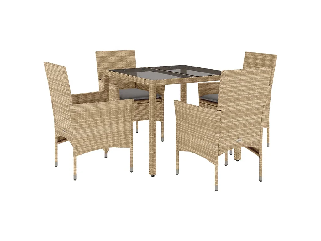 5-delige Tuinset met kussens poly rattan en glas beige