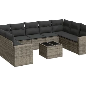10-delige Loungeset met kussens poly rattan grijs 10-delige Loungeset met kussens poly rattan grijs