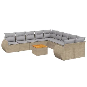 11-delige Tuinset met kussens poly rattan beige 11-delige Tuinset met kussens poly rattan beige