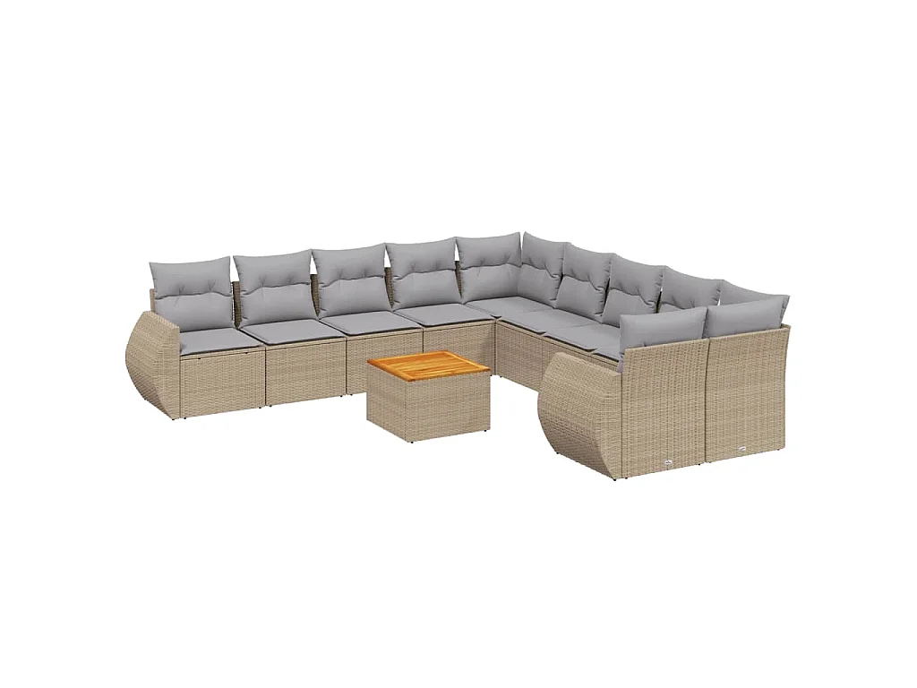 11-delige Tuinset met kussens poly rattan beige