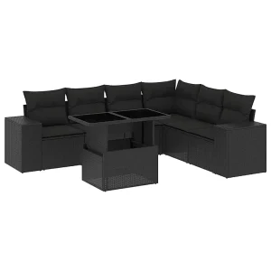 7-delige Loungeset met kussens poly rattan zwart 7-delige Loungeset met kussens poly rattan zwart