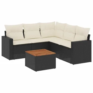 6-delige Loungeset met kussens poly rattan zwart 6-delige Loungeset met kussens poly rattan zwart