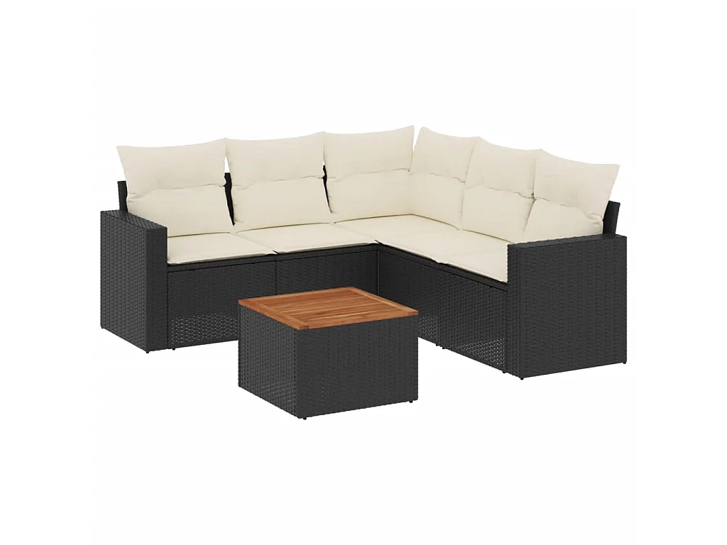 6-delige Loungeset met kussens poly rattan zwart
