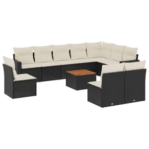 11-delige Loungeset met kussens poly rattan zwart 11-delige Loungeset met kussens poly rattan zwart