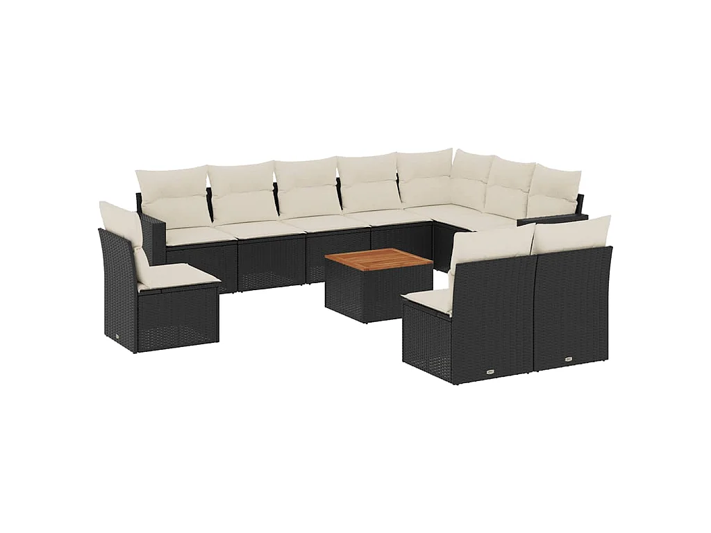 11-delige Loungeset met kussens poly rattan zwart