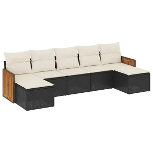 7-delige Loungeset met kussens poly rattan zwart 7-delige Loungeset met kussens poly rattan zwart
