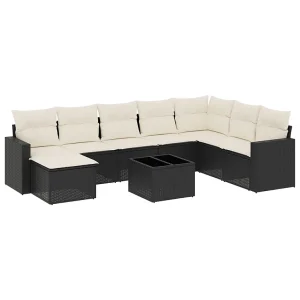 9-delige Loungeset met kussens poly rattan zwart 9-delige Loungeset met kussens poly rattan zwart