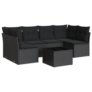 7-delige Loungeset met kussens poly rattan zwart 7-delige Loungeset met kussens poly rattan zwart
