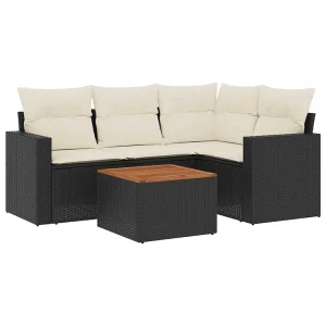 5-delige Loungeset met kussens poly rattan zwart 5-delige Loungeset met kussens poly rattan zwart