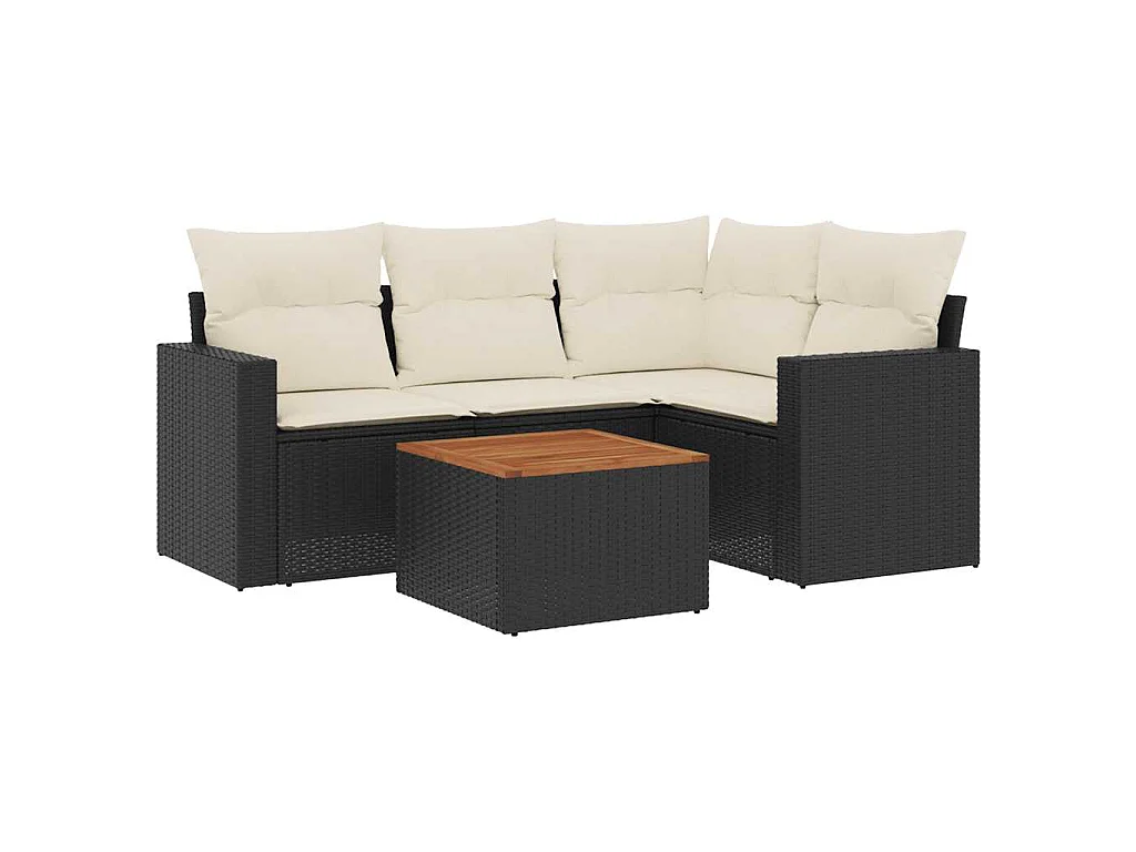 5-delige Loungeset met kussens poly rattan zwart