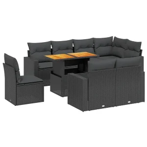 9-delige Loungeset met kussens poly rattan zwart 9-delige Loungeset met kussens poly rattan zwart