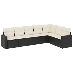 7-delige Loungeset met kussens poly rattan zwart 7-delige Loungeset met kussens poly rattan zwart