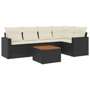6-delige Loungeset met kussens poly rattan zwart 6-delige Loungeset met kussens poly rattan zwart