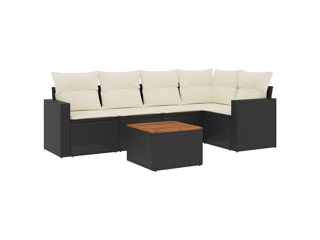 6-delige Loungeset met kussens poly rattan zwart