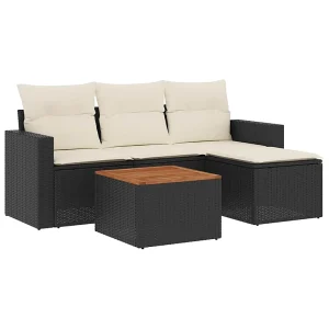 5-delige Loungeset met kussens poly rattan zwart 5-delige Loungeset met kussens poly rattan zwart