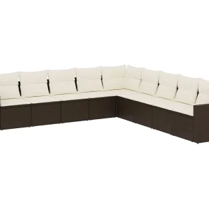 9-delige Loungeset met kussens poly rattan bruin 9-delige Loungeset met kussens poly rattan bruin